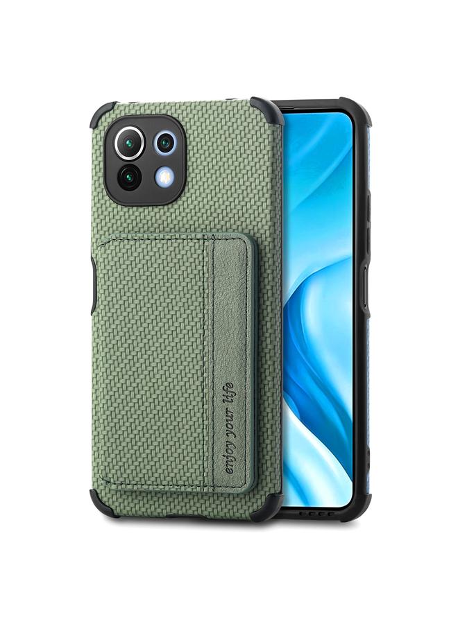 erorex Case For Xiaomi Mi 11 Lite Carbon Fiber Magnetic Card Bag TPU+PU Shockproof Back Cover Case with Holder & Card Slot & Photo Frame - Image 2