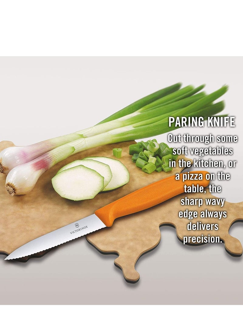 VICTORINOX KITCHEN Victorinox Swiss Classic Paring 4" Serrated Spear Point Blade 5/8" Width at Handle Orange  - Image 3