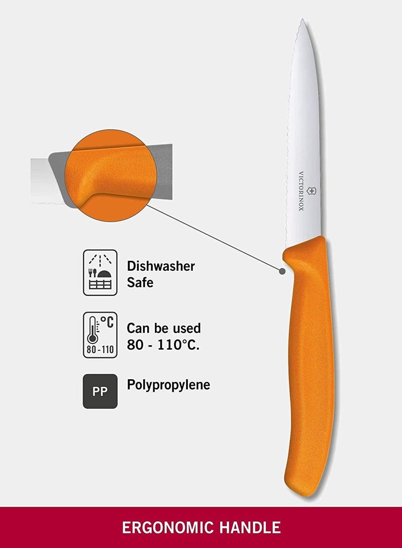 VICTORINOX KITCHEN Victorinox Swiss Classic Paring 4" Serrated Spear Point Blade 5/8" Width at Handle Orange  - Image 2