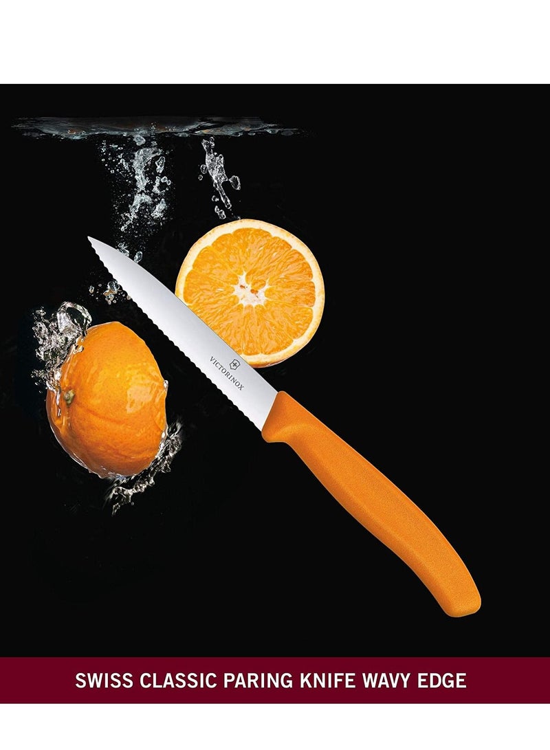VICTORINOX KITCHEN Victorinox Swiss Classic Paring 4" Serrated Spear Point Blade 5/8" Width at Handle Orange  - Image 4