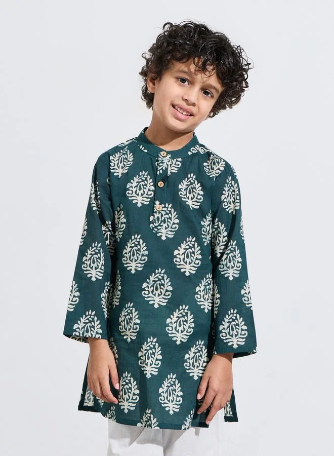 Amirah Boys Printed Kurta and Solid Pants Set