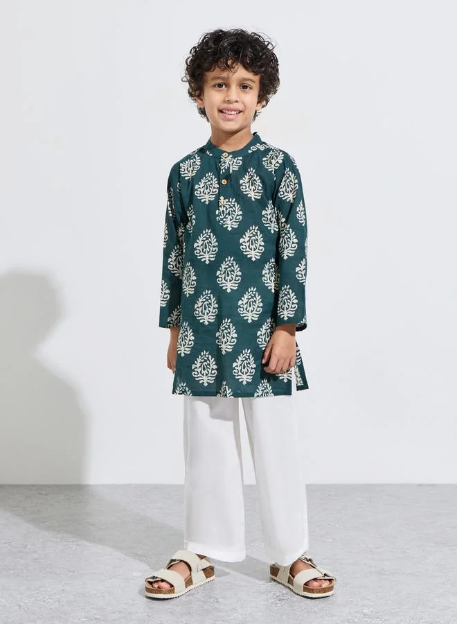 Amirah Boys Printed Kurta and Solid Pants Set