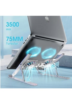 ماركة غير محددة حامل لاب توب قابل للتعديل مع مروحة تبريد USB، حامل كمبيوتر مع فتحة تهوية حرارية، حامل لابتوب من الالومنيوم متين وقابل للطي لاجهزة ماك بوك اير برو/ديل اكس بي اس/اجهزة لابتوب 10-16 انش  - Image 3
