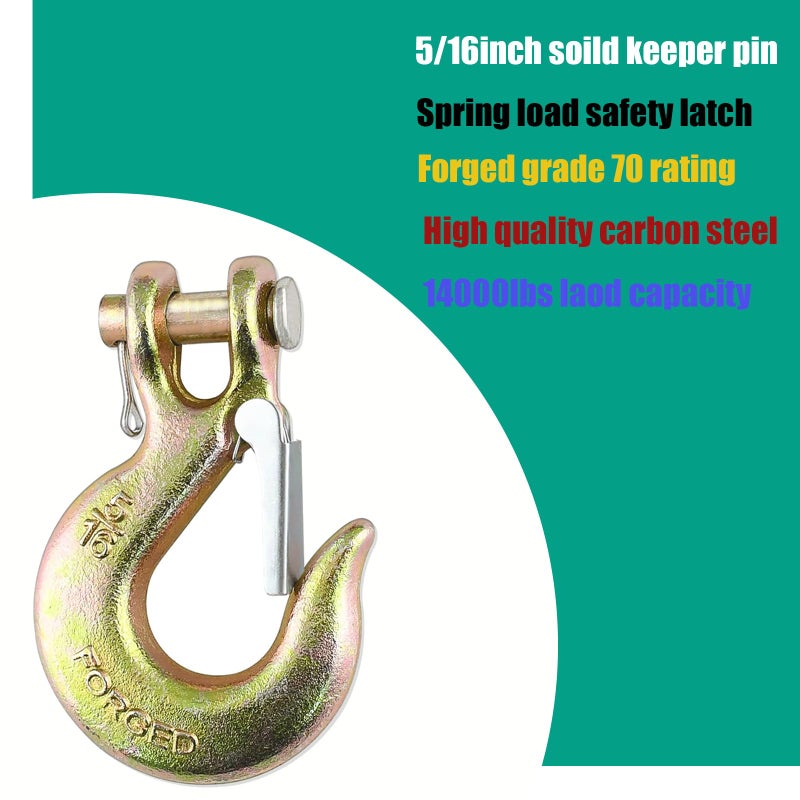 EPHECH 5/16" Clevis Slip Hook with Safety Latch, 4 Pack Heavy Duty Clevis Chain Hook for 5/16" Grade 70 Transport Chain, 14000LBS Capacity for Heavy Load - Image 4