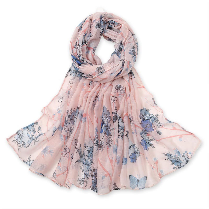 vimate Pink Scarf for Women-Fahion Floral Gauze Headscarf Hijab Scarfs Lightweight Spring Cotton Linen Scarf (US-Style 22) - Image 1