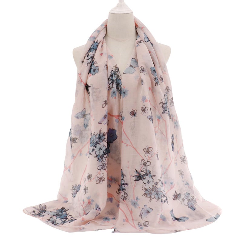 vimate Pink Scarf for Women-Fahion Floral Gauze Headscarf Hijab Scarfs Lightweight Spring Cotton Linen Scarf (US-Style 22) - Image 3
