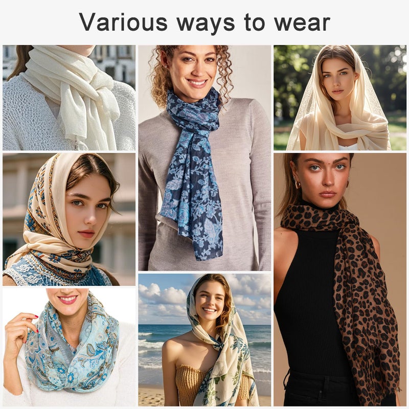 vimate Pink Scarf for Women-Fahion Floral Gauze Headscarf Hijab Scarfs Lightweight Spring Cotton Linen Scarf (US-Style 22) - Image 5