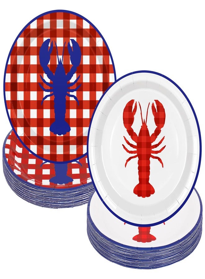 FYSUIMU Crayfish 40 Pcs Paper Plates Summer Crawfish Disposable Plate Red Blue Plaid Lobster Dessert Plate for Salad Cake Seafood Birthday Baby Shower Party Table Decor, 9 Inch - Image 1