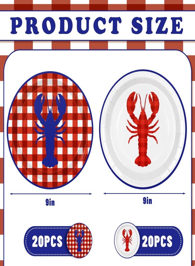 FYSUIMU Crayfish 40 Pcs Paper Plates Summer Crawfish Disposable Plate Red Blue Plaid Lobster Dessert Plate for Salad Cake Seafood Birthday Baby Shower Party Table Decor, 9 Inch - Image 2