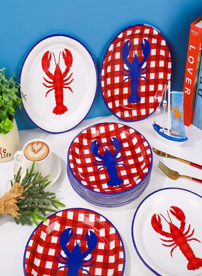 FYSUIMU Crayfish 40 Pcs Paper Plates Summer Crawfish Disposable Plate Red Blue Plaid Lobster Dessert Plate for Salad Cake Seafood Birthday Baby Shower Party Table Decor, 9 Inch - Image 5