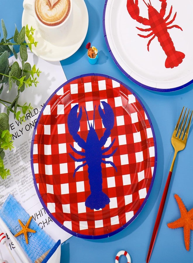 FYSUIMU Crayfish 40 Pcs Paper Plates Summer Crawfish Disposable Plate Red Blue Plaid Lobster Dessert Plate for Salad Cake Seafood Birthday Baby Shower Party Table Decor, 9 Inch - Image 4
