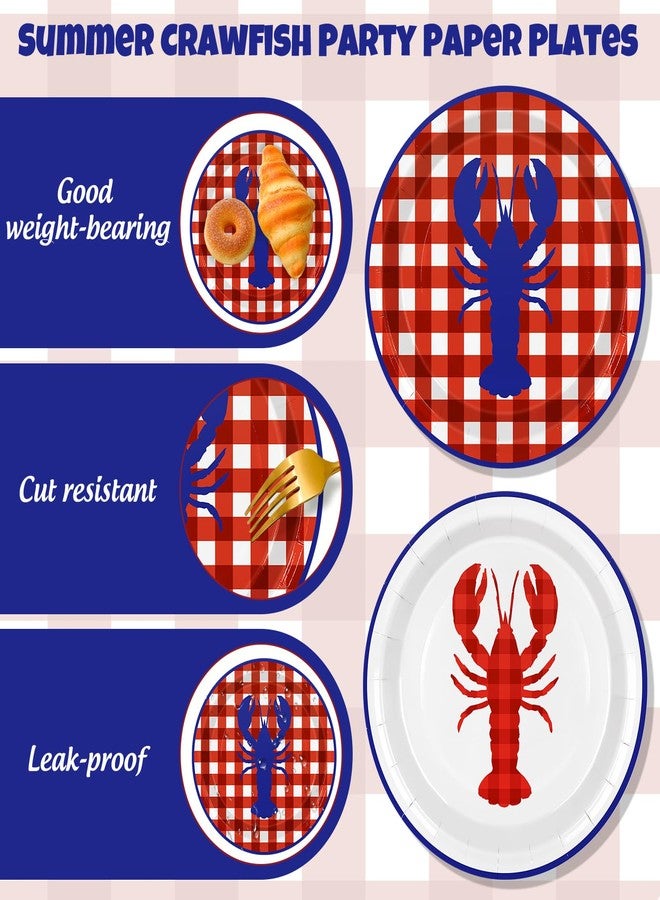 FYSUIMU Crayfish 40 Pcs Paper Plates Summer Crawfish Disposable Plate Red Blue Plaid Lobster Dessert Plate for Salad Cake Seafood Birthday Baby Shower Party Table Decor, 9 Inch - Image 3