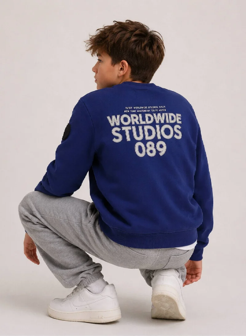 No Way Monday Boys Long Sleeve Sweatshirt with Chest and Back Print Details