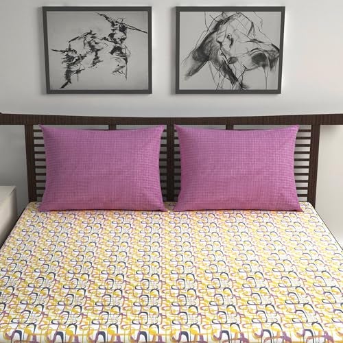 Divine Casa 144 TC 100% Pure Cotton Queen Size Double Bed Bedsheet with 2 Pillow Covers | Soft, Durable & All-Weather Comfortable Easy Care Sheet | Size 222 x 254 CM | Wavy Pattern | Charcoal Yellow - Image 2