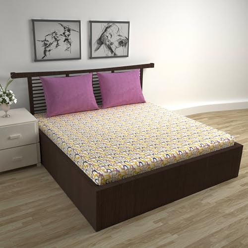 Divine Casa 144 TC 100% Pure Cotton Queen Size Double Bed Bedsheet with 2 Pillow Covers | Soft, Durable & All-Weather Comfortable Easy Care Sheet | Size 222 x 254 CM | Wavy Pattern | Charcoal Yellow - Image 1