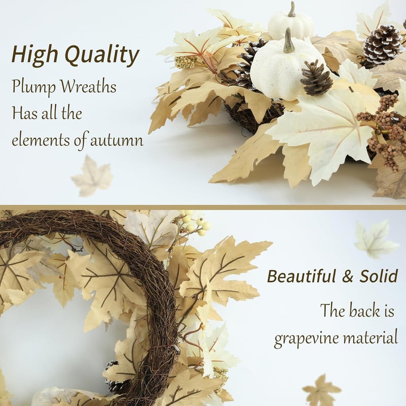 Ghrdopy Fall Wreath with Lights 22 Inch - Fall Wreaths for Front Door Thanksgiving Halloween with Fall Home Decorations Autumn Wreath for Indoor Outdoor Wall Festival Decor - Image 3