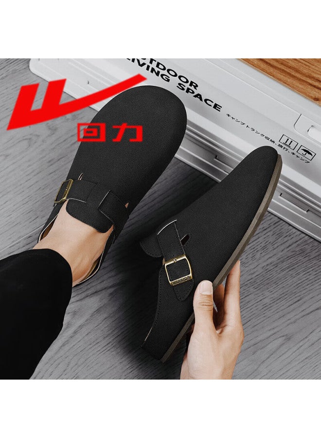 Warrior Men's New Birkenstock Style Slip-on Casual Half-slip Toe Shoes Black