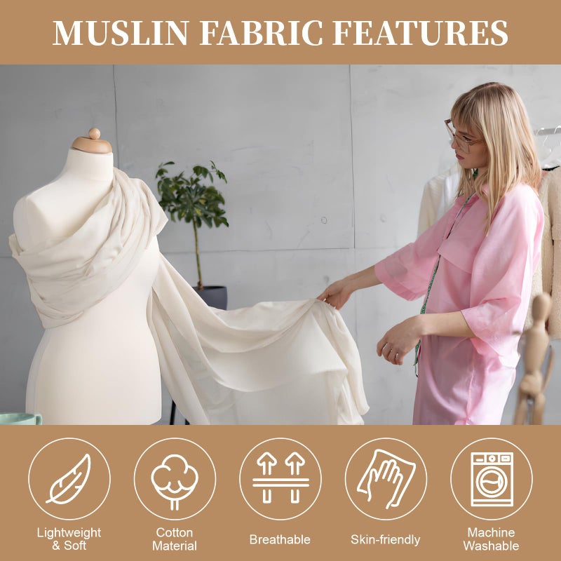 PEASUG 100% Cotton Muslin Fabric, 63 Inch X 2 Yards Unbleached Muslin Linen Fabric by The Yard, Medium Weight Draping Fabrics Suitable for Sewing Embroidery, Garments, Crafts Material-Natural - Image 4