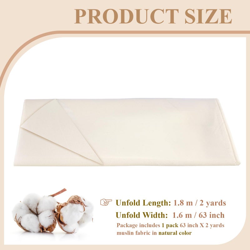 PEASUG 100% Cotton Muslin Fabric, 63 Inch X 2 Yards Unbleached Muslin Linen Fabric by The Yard, Medium Weight Draping Fabrics Suitable for Sewing Embroidery, Garments, Crafts Material-Natural - Image 2