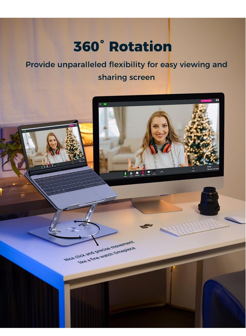 حامل لابتوب قابل للتعديل للمكتب مع قاعدة دوارة 360 درجة - حامل لابتوب مريح من الالومنيوم، حامل كمبيوتر محمول يناسب ماك بوك برو/اير ديل اتش بي لينوفو نوت بوك حتى 15.6 انش (فضي) - Image 3