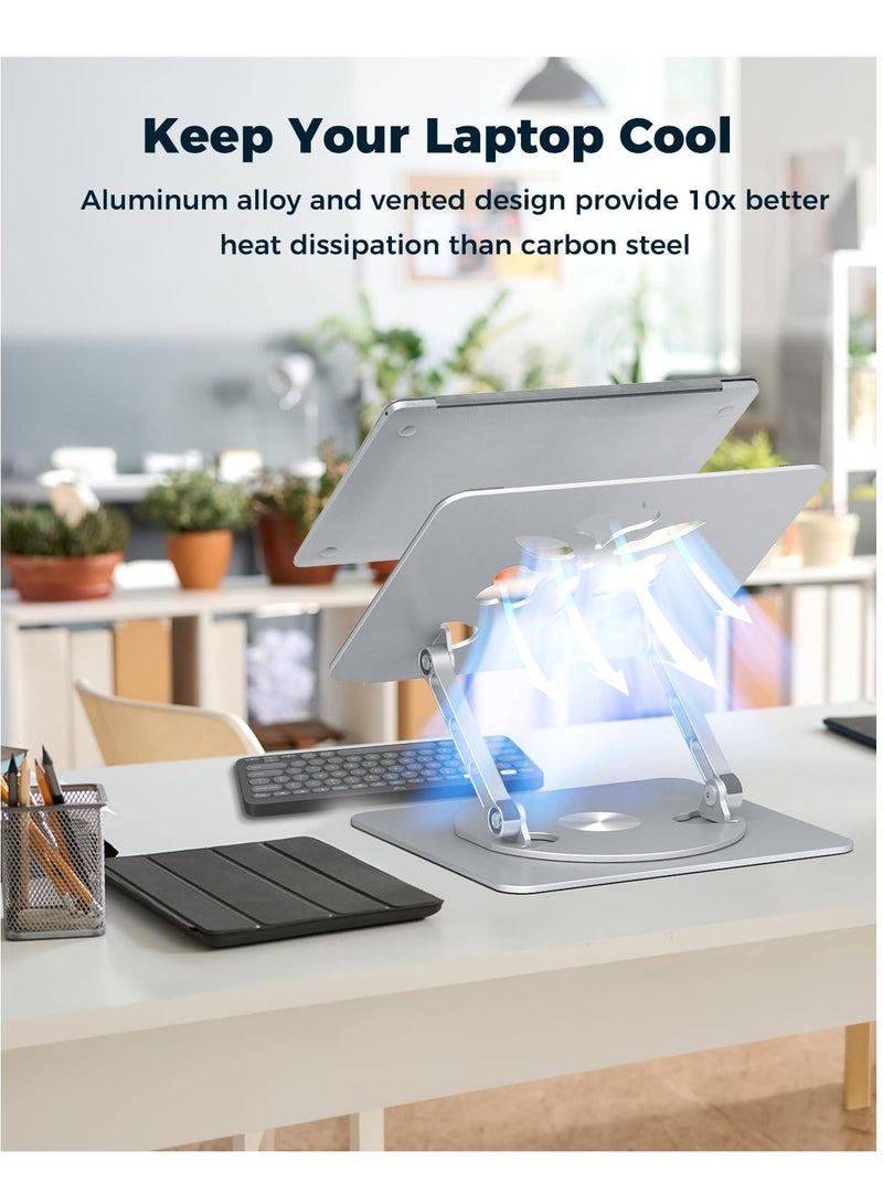 حامل لابتوب قابل للتعديل للمكتب مع قاعدة دوارة 360 درجة - حامل لابتوب مريح من الالومنيوم، حامل كمبيوتر محمول يناسب ماك بوك برو/اير ديل اتش بي لينوفو نوت بوك حتى 15.6 انش (فضي) - Image 5