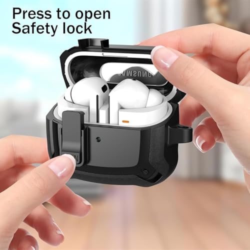 Mizi Case for Sam Sung Galaxy Buds3 FE (2025) / Buds3 (2024) / Buds3 Pro (2024) with Cleaning Kit, Full Body Shockproof Hard Protection Design, Wireless Charging & Secure Lock Clip - Black - Image 4