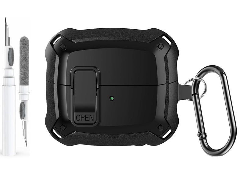 Mizi Case for Sam Sung Galaxy Buds3 FE (2025) / Buds3 (2024) / Buds3 Pro (2024) with Cleaning Kit, Full Body Shockproof Hard Protection Design, Wireless Charging & Secure Lock Clip - Black - Image 1