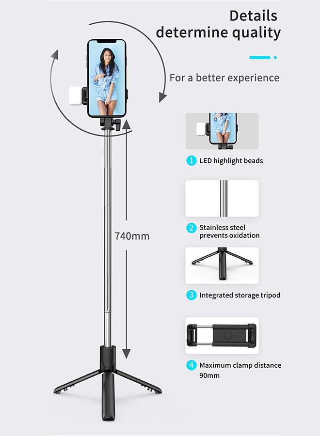 RESONIX Selfie Stick Tripod with Fill Light and Wireless Remote, Extendable Portable Phone Holder Stand, Compatible with 4.7 to 6.5 Inch Smartphones - Image 4