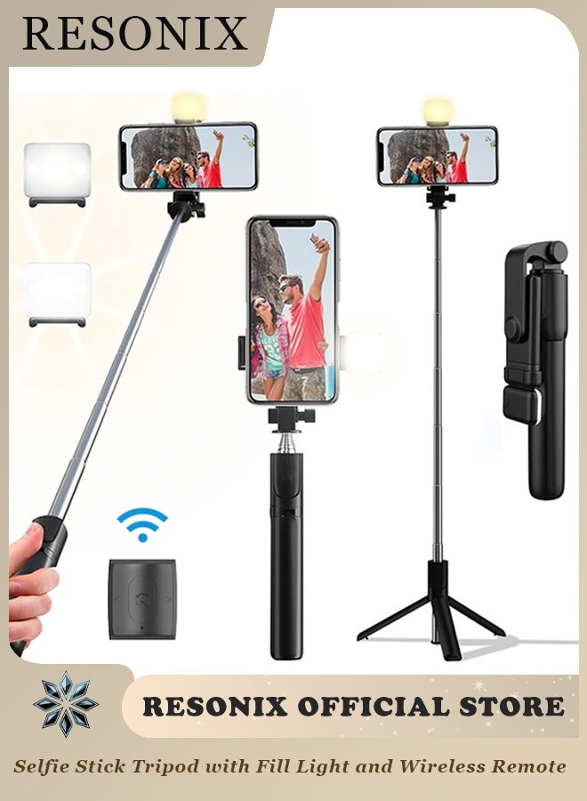 RESONIX Selfie Stick Tripod with Fill Light and Wireless Remote, Extendable Portable Phone Holder Stand, Compatible with 4.7 to 6.5 Inch Smartphones - Image 1