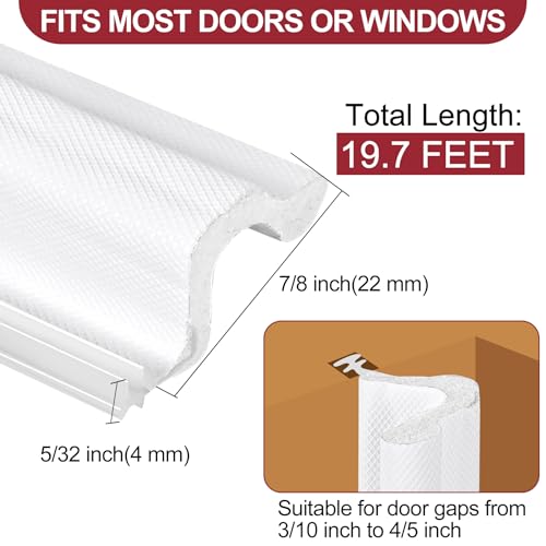 Kikerike Kerf Door Weather Stripping 19.7 Ft V-Shaped Door Seal Strip for Large Gap Door Frame Front Door Extra Thick Sealers Replacement Exterior Entry Door Jamb Gasket Easy Installation Cut to Size - White - Image 4
