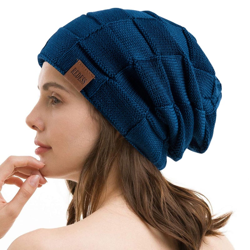 REDESS Beanie Hat for Men and Women Winter Warm Hats Knit Slouchy Thick Skull Cap Tidal Blue - Image 5