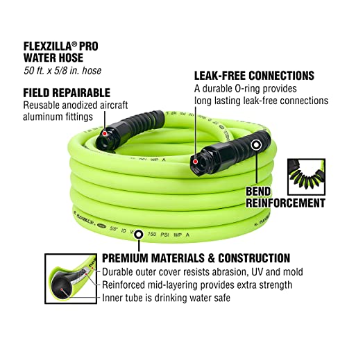Flexzilla Pro Water Hose with Reusable Fittings, 5/8 in. x 50 ft., Heavy Duty, Lightweight, Drinking Water Safe, ZillaGreen - HFZWP550-E - Image 3