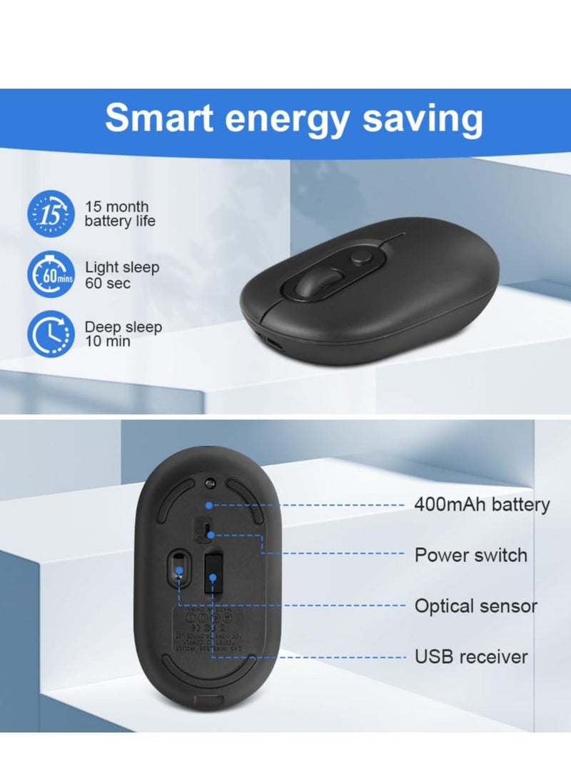 Wireless Mouse for Laptop, Rechargeable Wireless Mouse with Adapter, Two Modes (BT 5.2 + 2.4G Wireless), Ultra-Thin/Silent , Light Up Mouse with LED Lights for PC/Tablet/LaptopBlack - Image 3