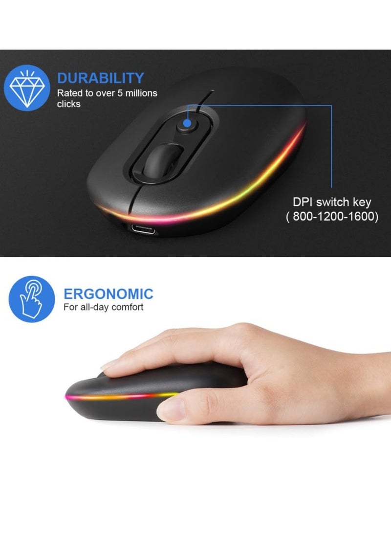 Wireless Mouse for Laptop, Rechargeable Wireless Mouse with Adapter, Two Modes (BT 5.2 + 2.4G Wireless), Ultra-Thin/Silent , Light Up Mouse with LED Lights for PC/Tablet/LaptopBlack - Image 5