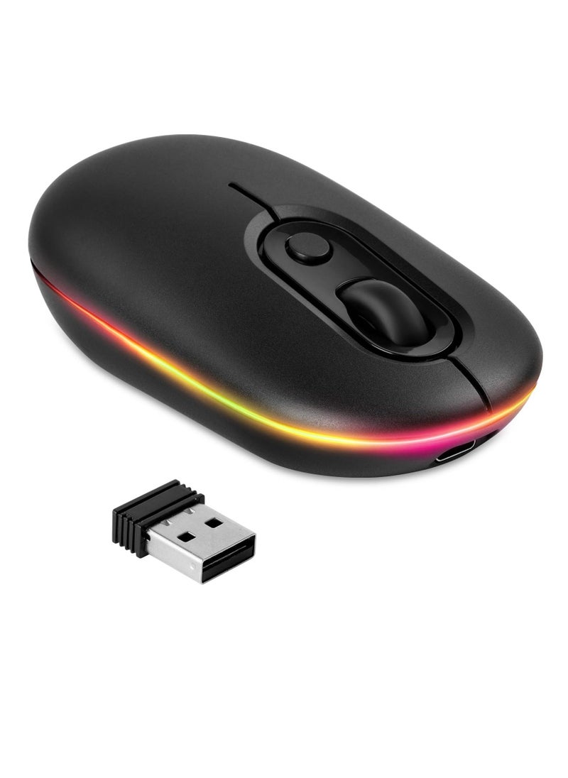Wireless Mouse for Laptop, Rechargeable Wireless Mouse with Adapter, Two Modes (BT 5.2 + 2.4G Wireless), Ultra-Thin/Silent , Light Up Mouse with LED Lights for PC/Tablet/LaptopBlack - Image 1