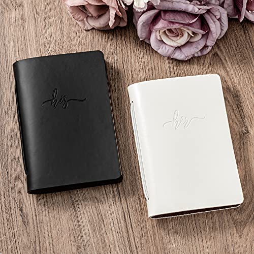 Calculs Handcrafted Wedding Vow Books Set of 2 Black & White Authentic Cowhide Cover with His and Her Stamping - Image 2