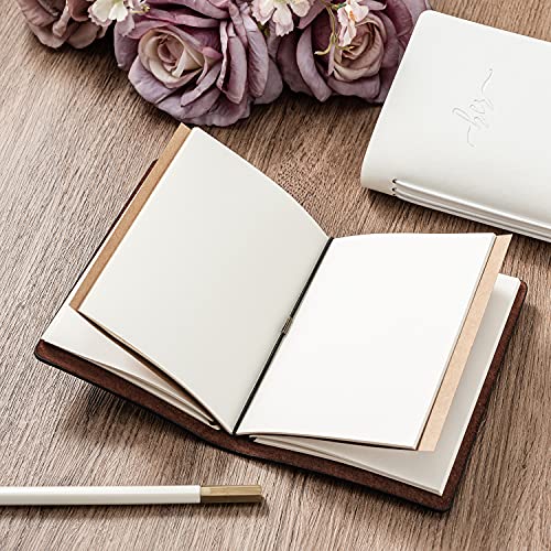 Calculs Handcrafted Wedding Vow Books Set of 2 Black & White Authentic Cowhide Cover with His and Her Stamping - Image 4