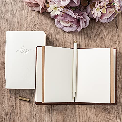 Calculs Handcrafted Wedding Vow Books Set of 2 Black & White Authentic Cowhide Cover with His and Her Stamping - Image 3