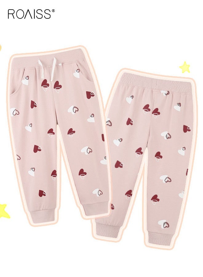roaiss Toddler Girls Sweatpants with Heart-shaped Patterns, Comfortable Joggers with 2 Side Pockets, Drawstring Long Pants with Cuffed Ankles, Suitable for Daily Wear or Any Occasion - Image 4