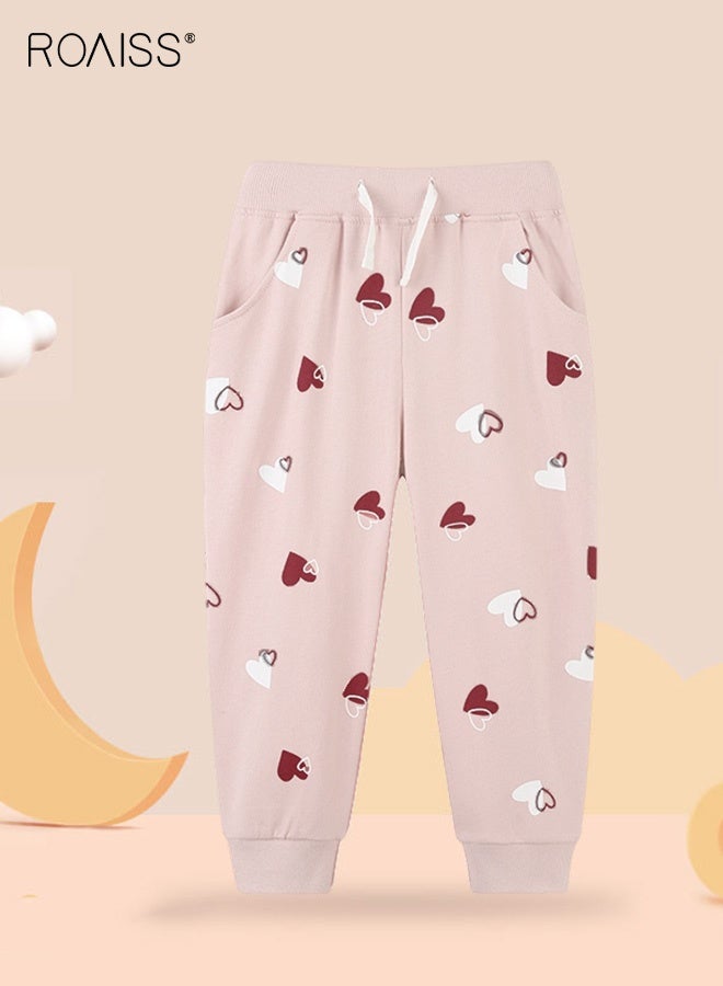 roaiss Toddler Girls Sweatpants with Heart-shaped Patterns, Comfortable Joggers with 2 Side Pockets, Drawstring Long Pants with Cuffed Ankles, Suitable for Daily Wear or Any Occasion - Image 5