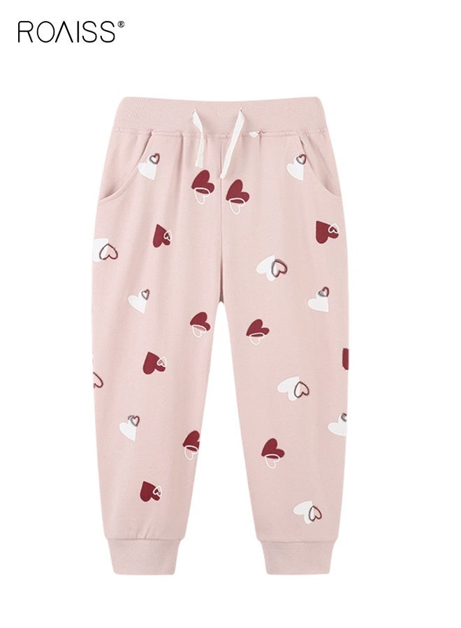 roaiss Toddler Girls Sweatpants with Heart-shaped Patterns, Comfortable Joggers with 2 Side Pockets, Drawstring Long Pants with Cuffed Ankles, Suitable for Daily Wear or Any Occasion - Image 3
