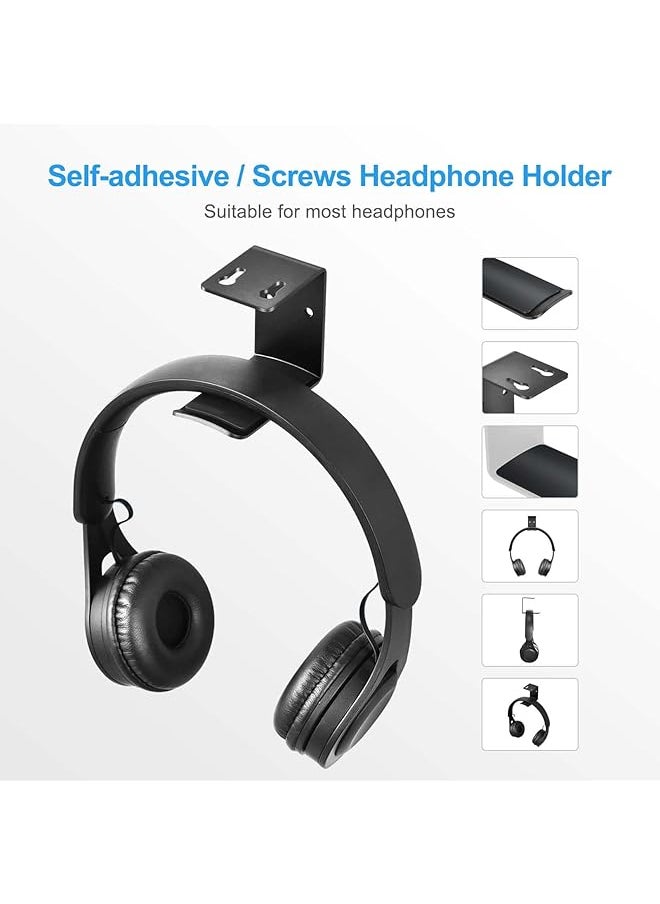 erorex 2 Pcs Headphone Stand Under Desk Headphone Hanger 4 Pcs Screws Headphone Mount Hook With Silicone Pad Universal Headset Stand For Gaming Headset Cables Black  - Image 3