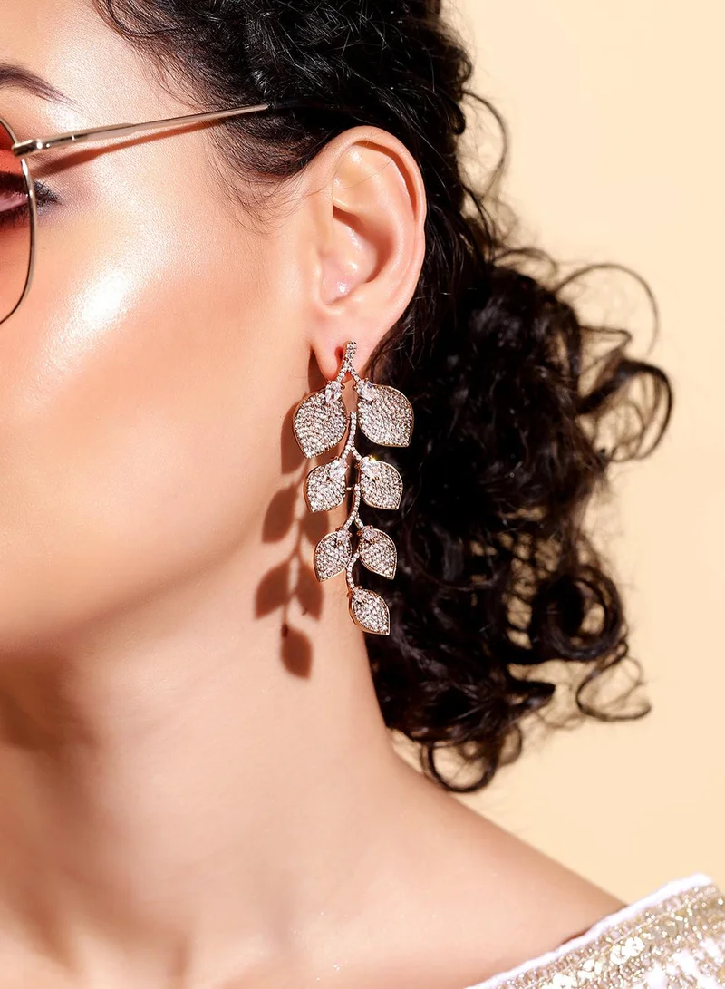 ISHIN White Colour Warm Metallic Plated AD Drop Earring