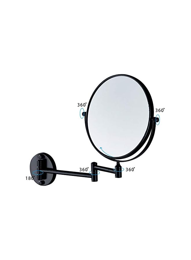 The Bros 8inch Round Mirror Double Sided with 3x Magnifying Mirror, Extendable Fodable 360° Rotatable No-drill, Bathroom Wall Mounted Swivel Shaving Cosmetic Makeup Vanity Mirror (Black) - Image 2