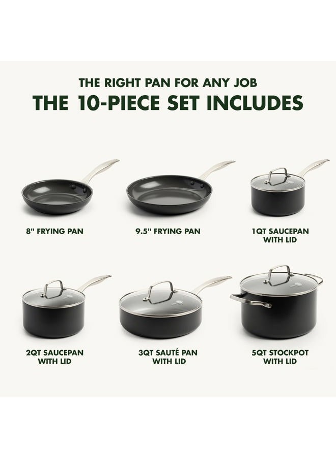 Greenpan Canterbury Hard Anodized Healthy Ceramic Nonstick, 10 Piece Cookware Pots and Pans Set, PFAS-Free, Dishwasher Safe, Oven Safe, Black - Image 2