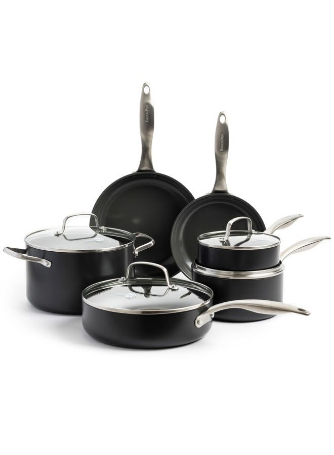 Greenpan Canterbury Hard Anodized Healthy Ceramic Nonstick, 10 Piece Cookware Pots and Pans Set, PFAS-Free, Dishwasher Safe, Oven Safe, Black - Image 1
