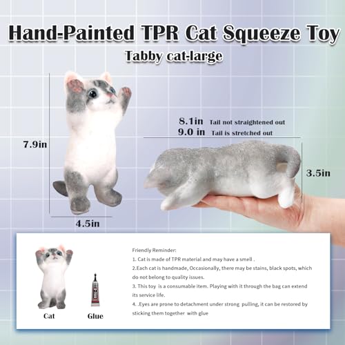 YVBBHE Big Hand Painted Cat Squishy ToysLarge Cute Ultra Soft Kitty Squeeze Fidget Toys for Stress Relief Kawaii Squishies Sticky Animal Toys for Adults KidsDecompression Sensory Balls Tabby - Image 5