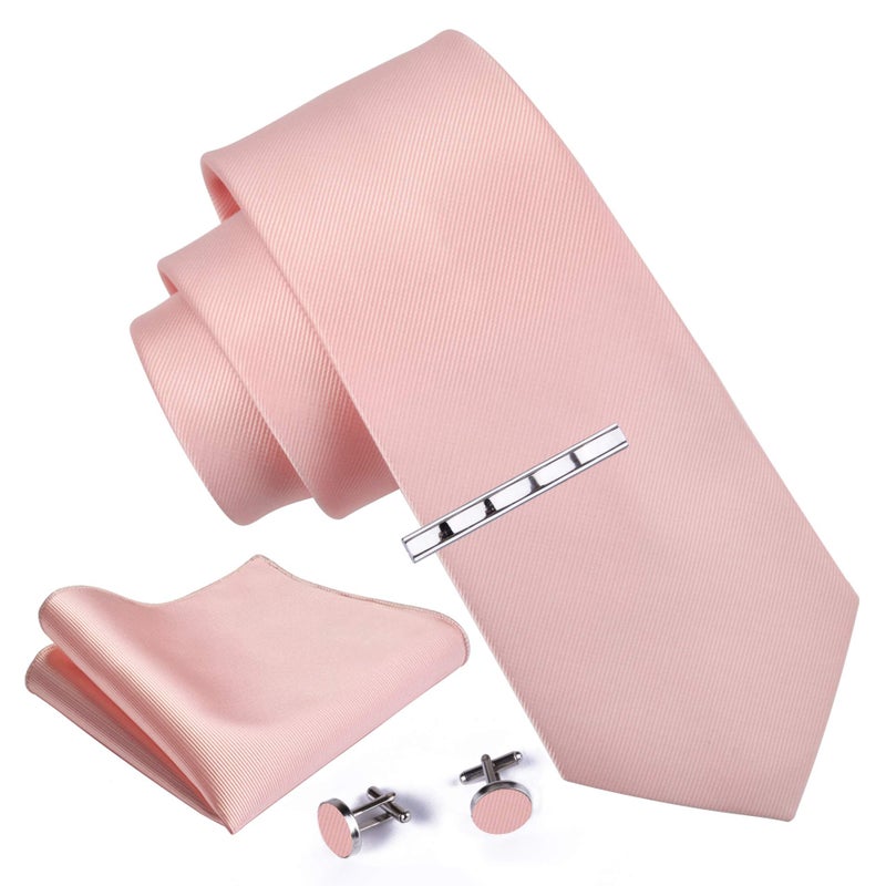 GUSLESON Mens Rose Gold Tie set Silk Ties for Men Solid Necktie Handkerchief Cufflinks Tie Clip with Gift Box (6101-23) - Image 2