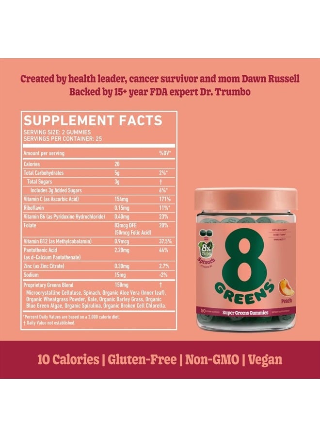 8Greens جواهر الخضروات اليومية - معزز سوبر فود، دعم الطاقة والمناعة، مصنوع من الخضروات الحقيقية، غني بمضادات الأكسدة، مسحوق الخضروات، فيتامين C، B12، سبيرولينا، بنكهة الخوخ، 50 جواهر نباتية - Image 5