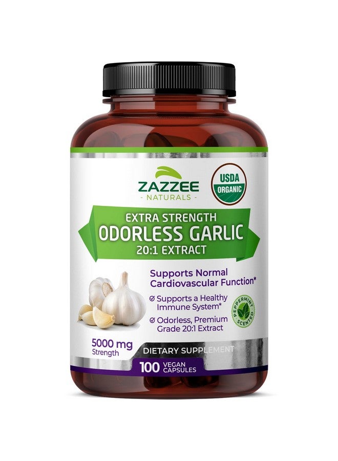 Zazzee USDA Organic Odorless Garlic 20:1 Extract, 5000 mg Strength, 100 Vegan Capsules, 3+ Month Supply, Standardized, Concentrated 20X Extract, 100% Vegetarian, All-Natural, Non-GMO, Made in The USA - Image 1
